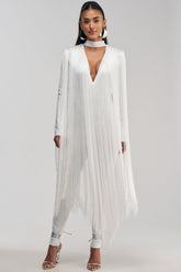 BELLE BANDAGE JUMPSUIT WITH FRINGE IN WHITE