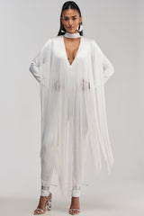 BELLE BANDAGE JUMPSUIT WITH FRINGE IN WHITE