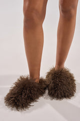 AKIRA ANGOL CHOCOLATE SHAGGY FLAT SLIPPER