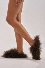 AKIRA ANGOL CHOCOLATE SHAGGY FLAT SLIPPER