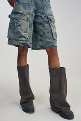 AZALEA WANG ASTRID GREY FAUX SUEDE FLATFORM COMBAT BOOT