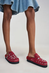 AZALEA WANG CHATTER BURGUNDY FUR SLIP ON CLOG