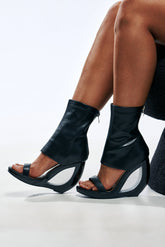 AKIRA GOLD DUMISANI BLACK WEDGE OPEN TOE BOOTIE