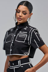 BLANK SPACE BUTTON DOWN CROP SHIRT
