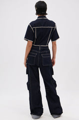 ALEXANDRA DENIM CARGO JUMPSUIT