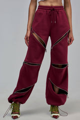 CALI MULTI ZIPPER JOGGER IN BURGUNDY