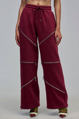 CALI MULTI ZIPPER JOGGER IN BURGUNDY