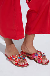 AKIRA RAMSEY RED FLAT SANDAL