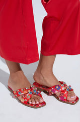AKIRA RAMSEY RED FLAT SANDAL