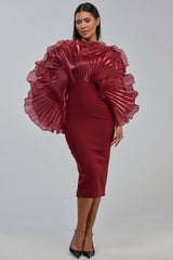 BY THE SEA SHORE BANDAGE MIDI DRESS IN BURGUNDY