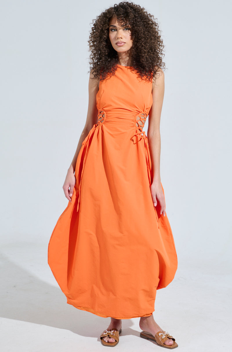 ALINA LACE UP DETAIL MAXI DRESS IN ORANGE