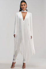 BELLE BANDAGE JUMPSUIT WITH FRINGE IN WHITE