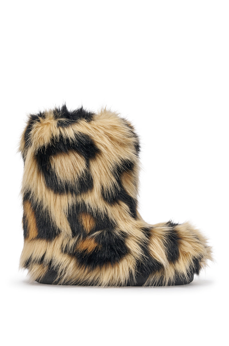 AZALEA WANG ALBERT BROWN LEOPARD FLAT FUR BOOTIE