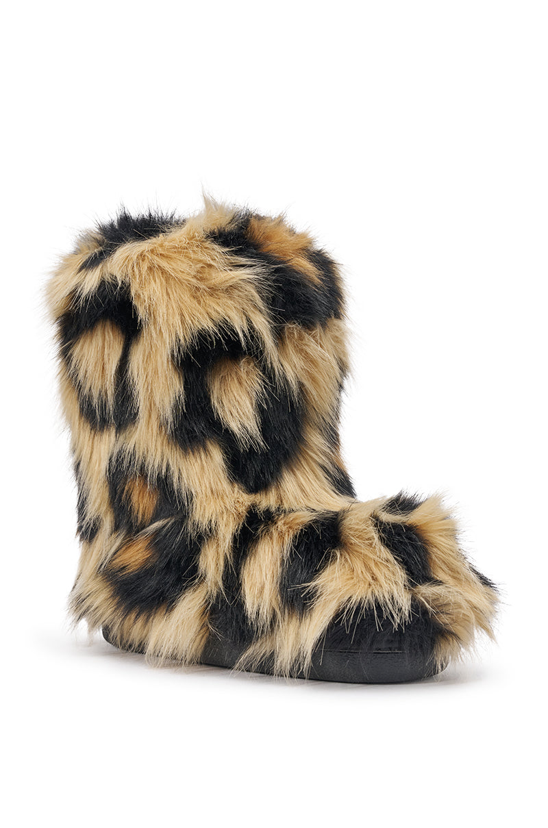 AZALEA WANG ALBERT BROWN LEOPARD FLAT FUR BOOTIE