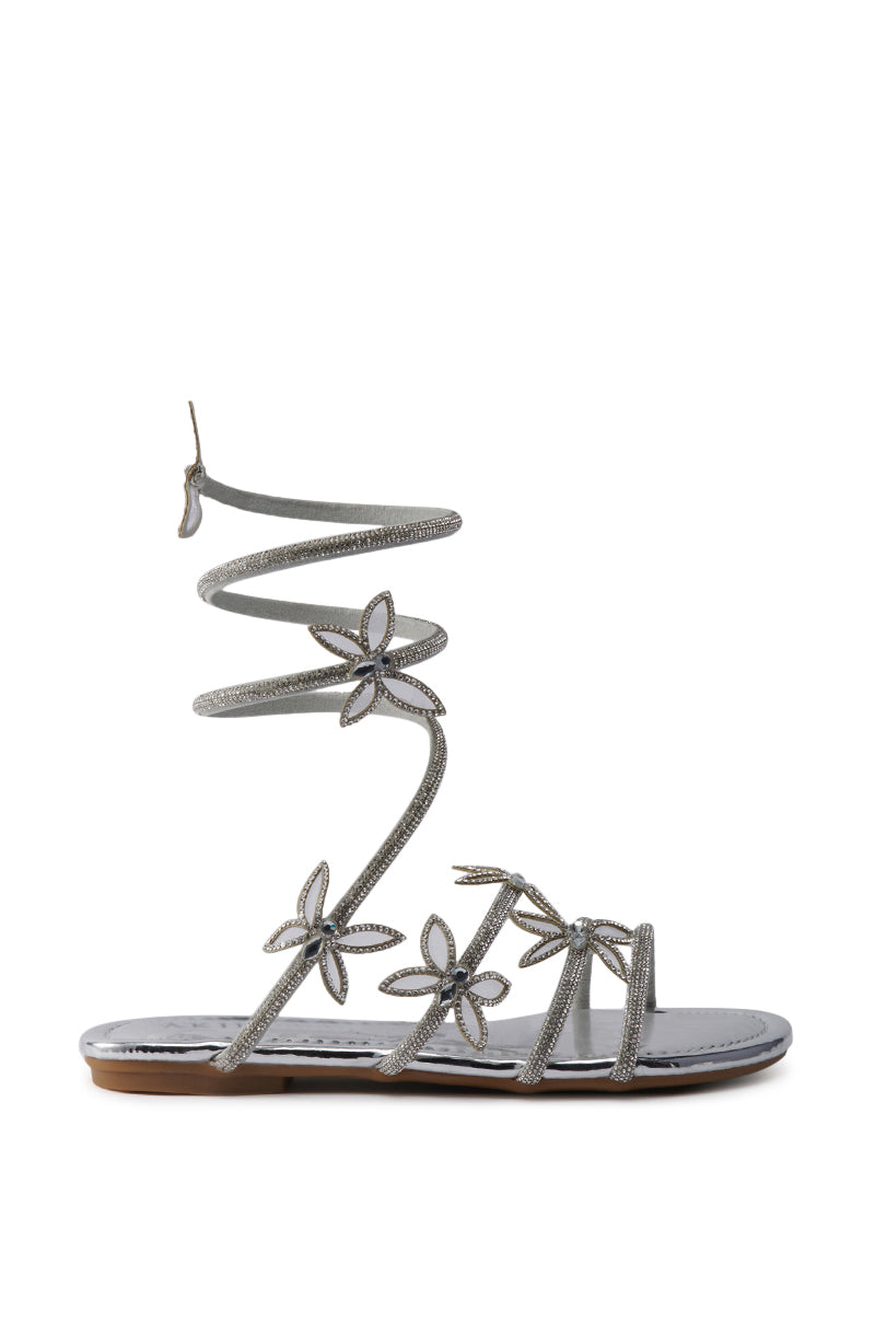 AKIRA ALBUS SILVER COIL RHINESTONE FLAT SANDAL