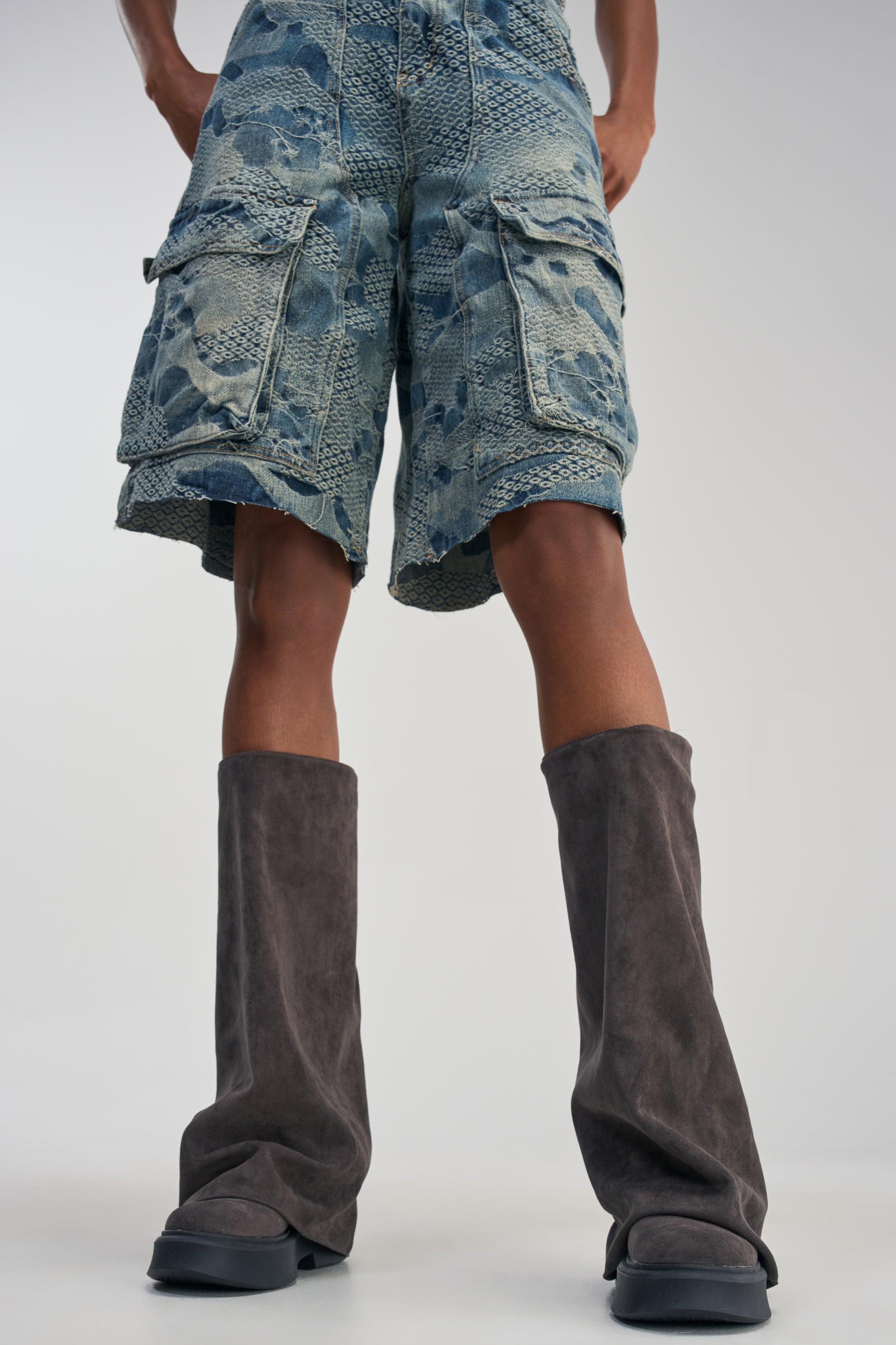 AZALEA WANG ASTRID GREY FAUX SUEDE FLATFORM COMBAT BOOT