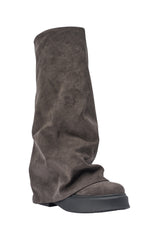 AZALEA WANG ASTRID GREY FAUX SUEDE FLATFORM COMBAT BOOT