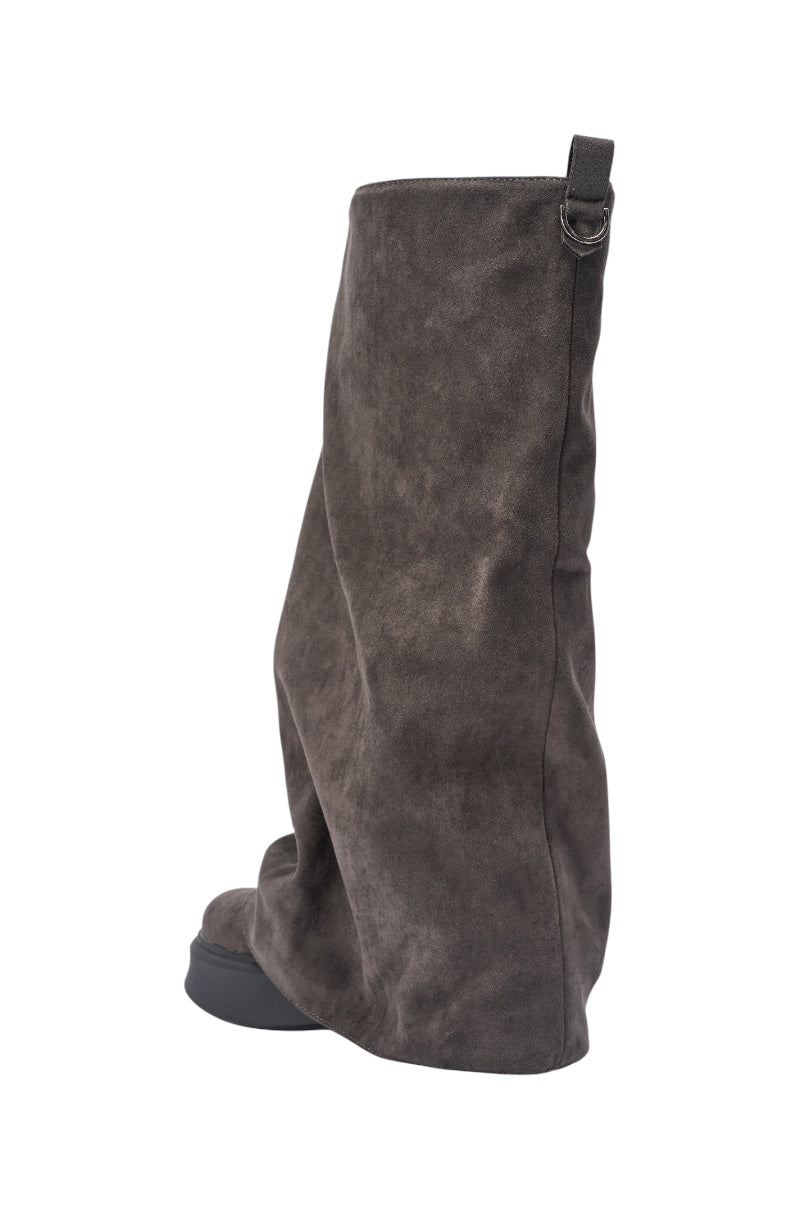 AZALEA WANG ASTRID GREY FAUX SUEDE FLATFORM COMBAT BOOT