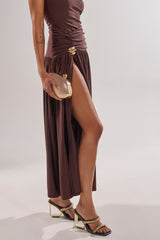 AKIRA GOLD BESSIE CHOCOLATE CROC GOLD EMBELLISHED WEDGE SANDAL