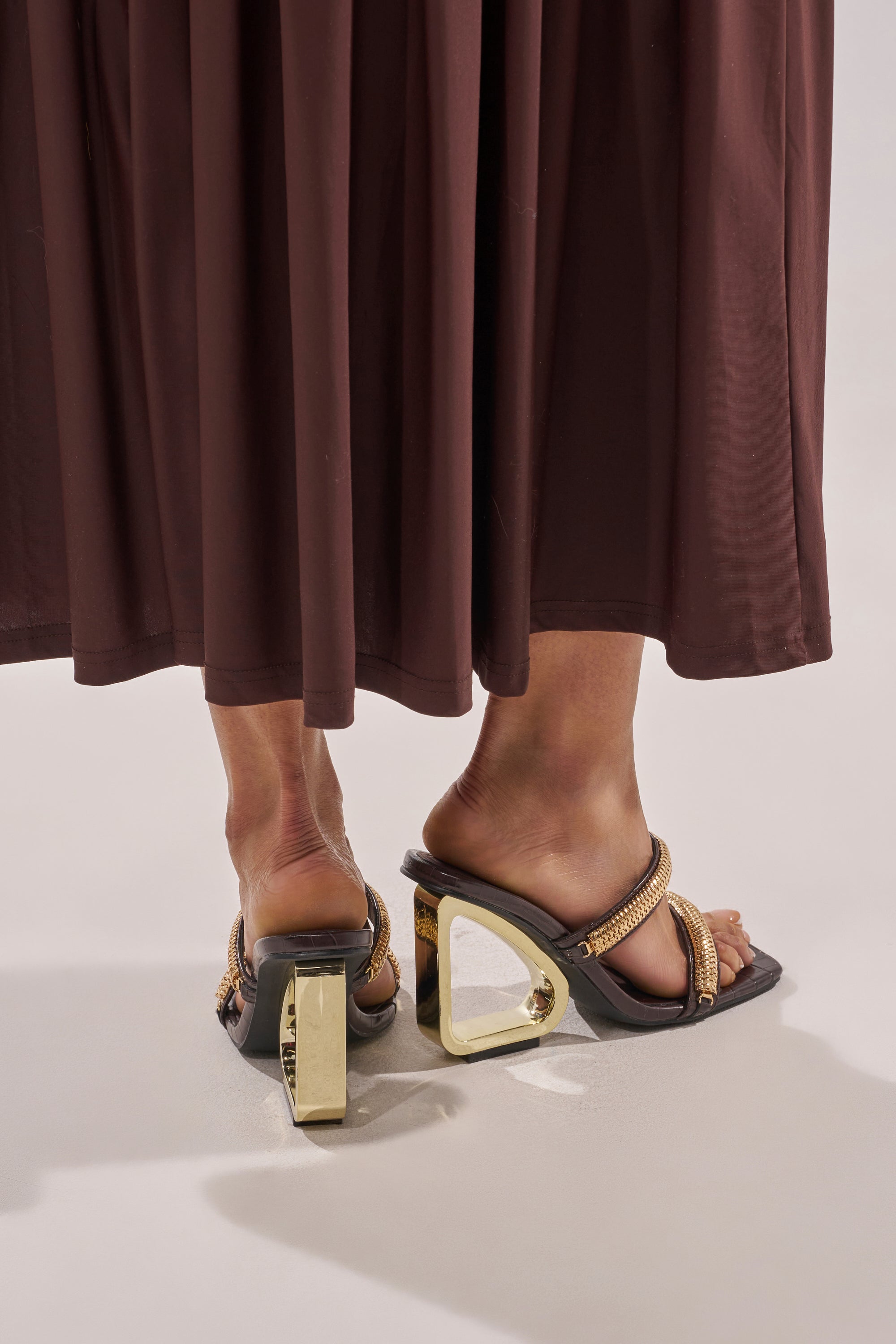 AKIRA GOLD BESSIE CHOCOLATE CROC GOLD EMBELLISHED WEDGE SANDAL