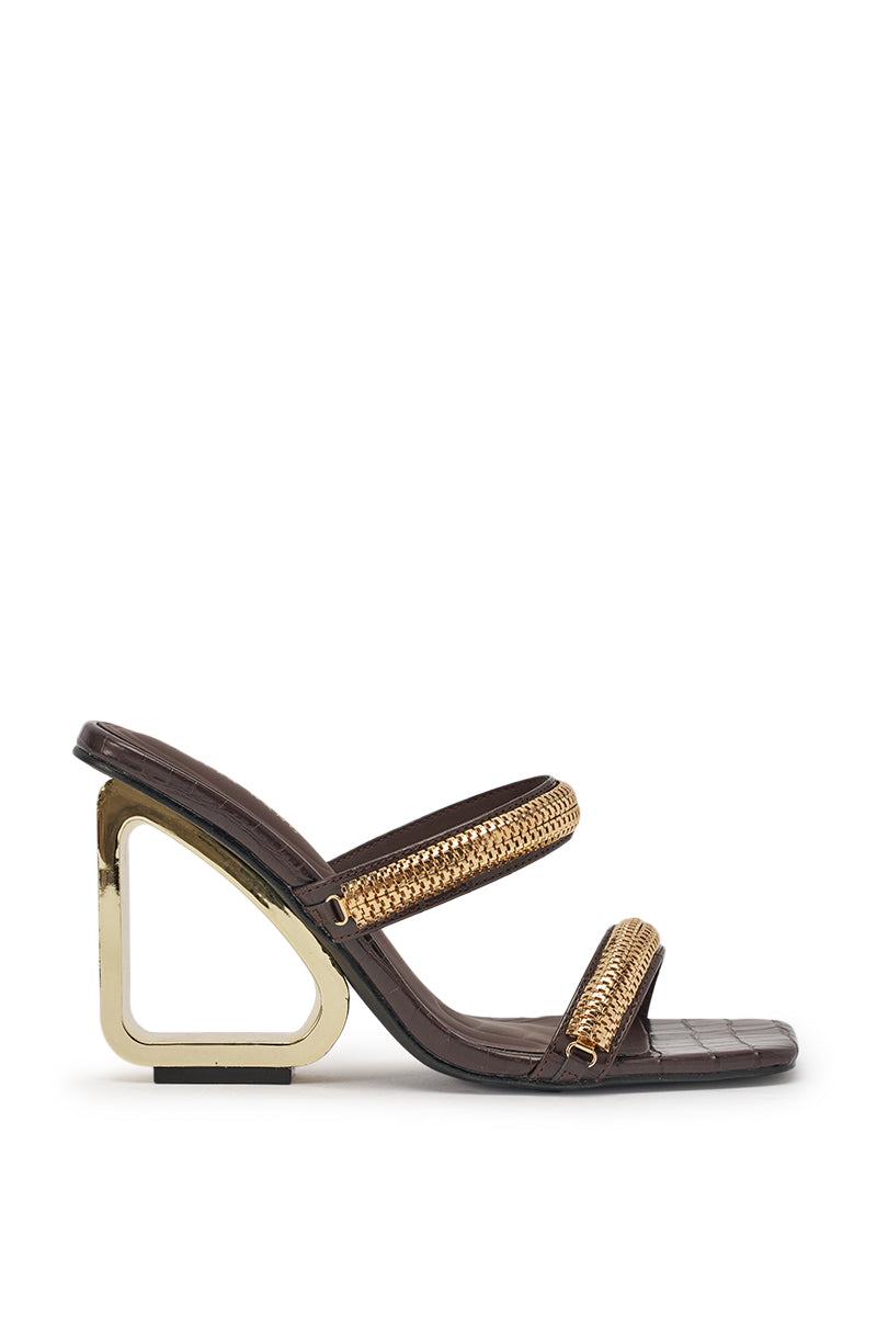 AKIRA GOLD BESSIE CHOCOLATE CROC GOLD EMBELLISHED WEDGE SANDAL