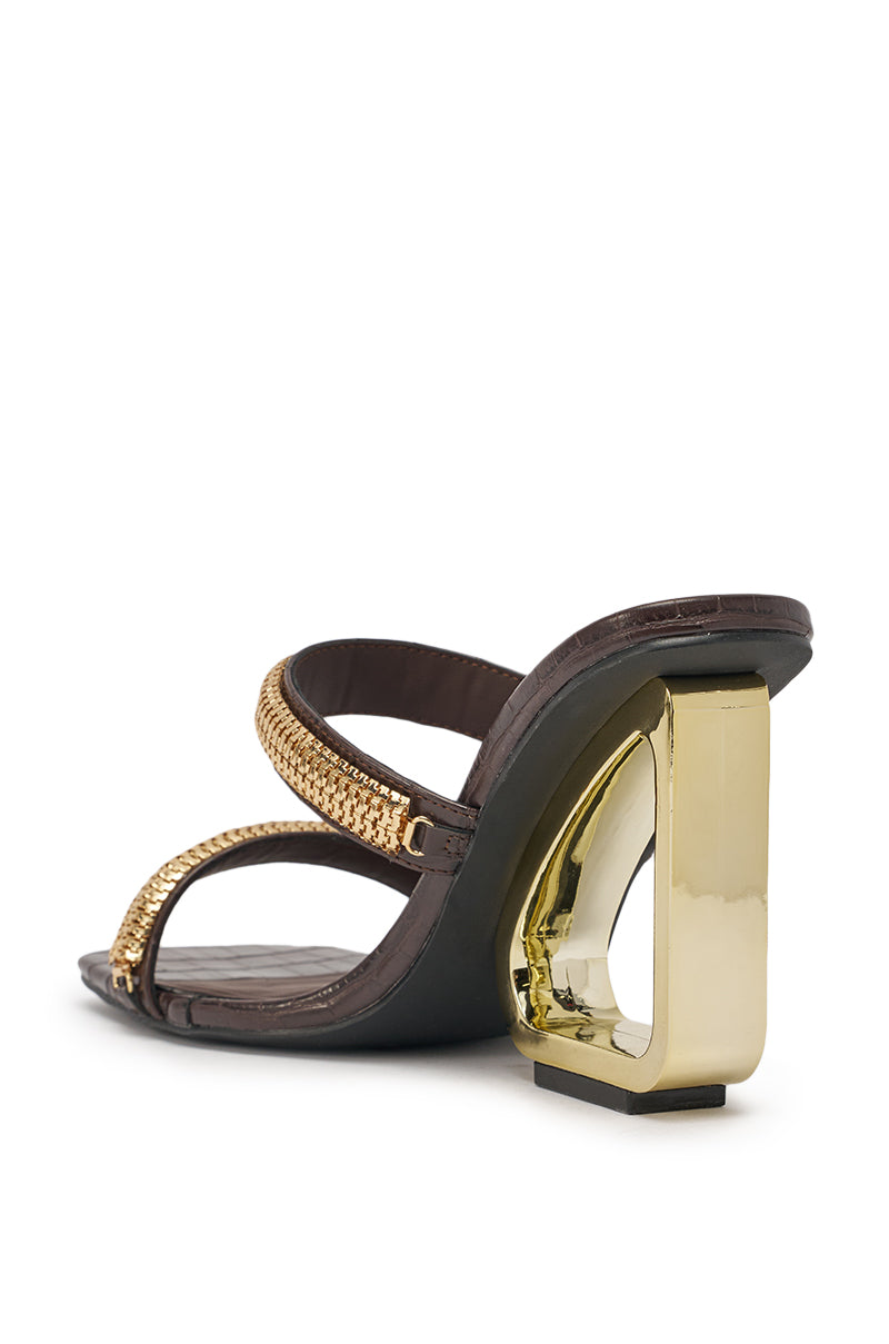 AKIRA GOLD BESSIE CHOCOLATE CROC GOLD EMBELLISHED WEDGE SANDAL