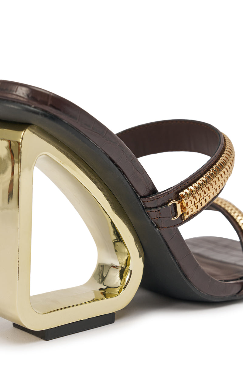 AKIRA GOLD BESSIE CHOCOLATE CROC GOLD EMBELLISHED WEDGE SANDAL