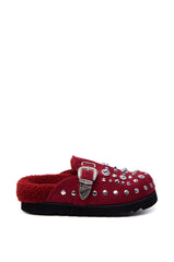 AZALEA WANG CHATTER BURGUNDY FUR SLIP ON CLOG