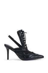 AKIRA GOLD DIVA BLACK SLINGBACK PUMP