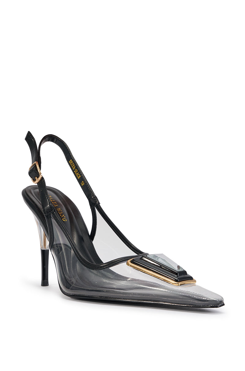 AZALEA WANG ERIKA PVC SLING BACK PUMP WITH RHINESTONE DETAIL