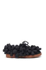 AZALEA WANG GREYI BLACK PUFF FLORAL FLAT SNEAKER