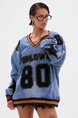 ALL AROUND THE WORLD DENIM SWEATSHIRT