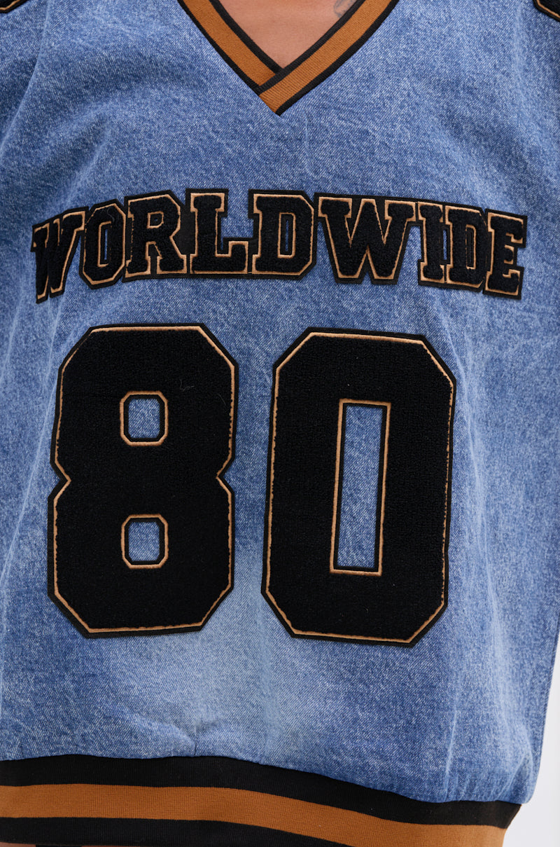 ALL AROUND THE WORLD DENIM SWEATSHIRT