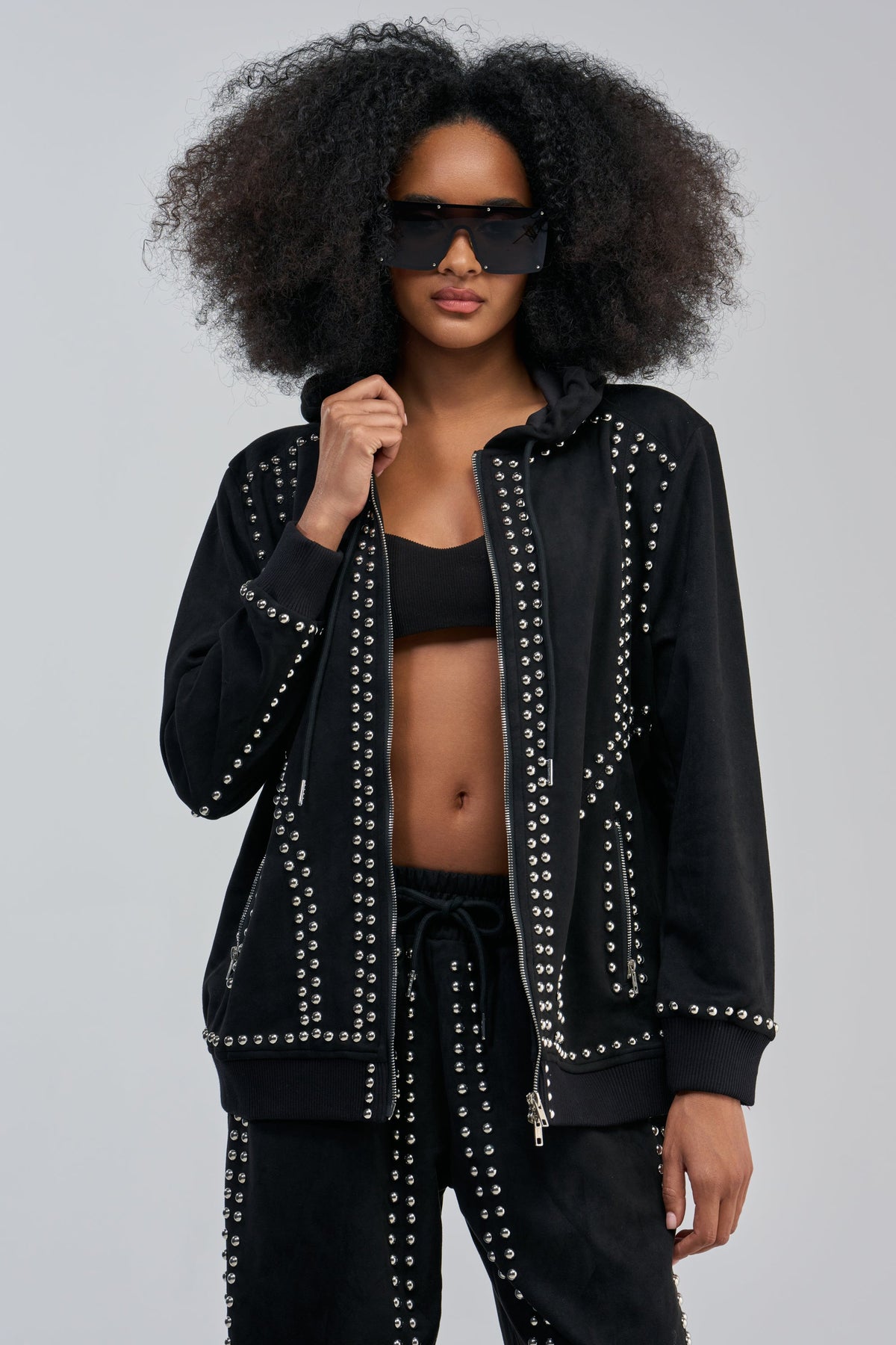 ASHLEY STUDDED ZIP UP SWEATSHIRT