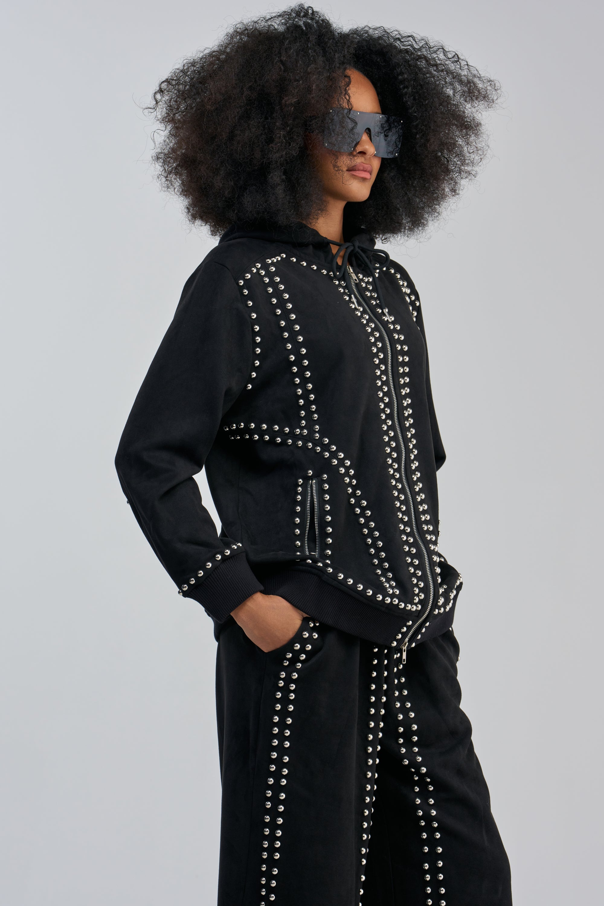 ASHLEY STUDDED ZIP UP SWEATSHIRT