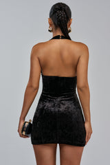 ALL ABOUT THE BODY VELVET MINI DRESS IN BLACK