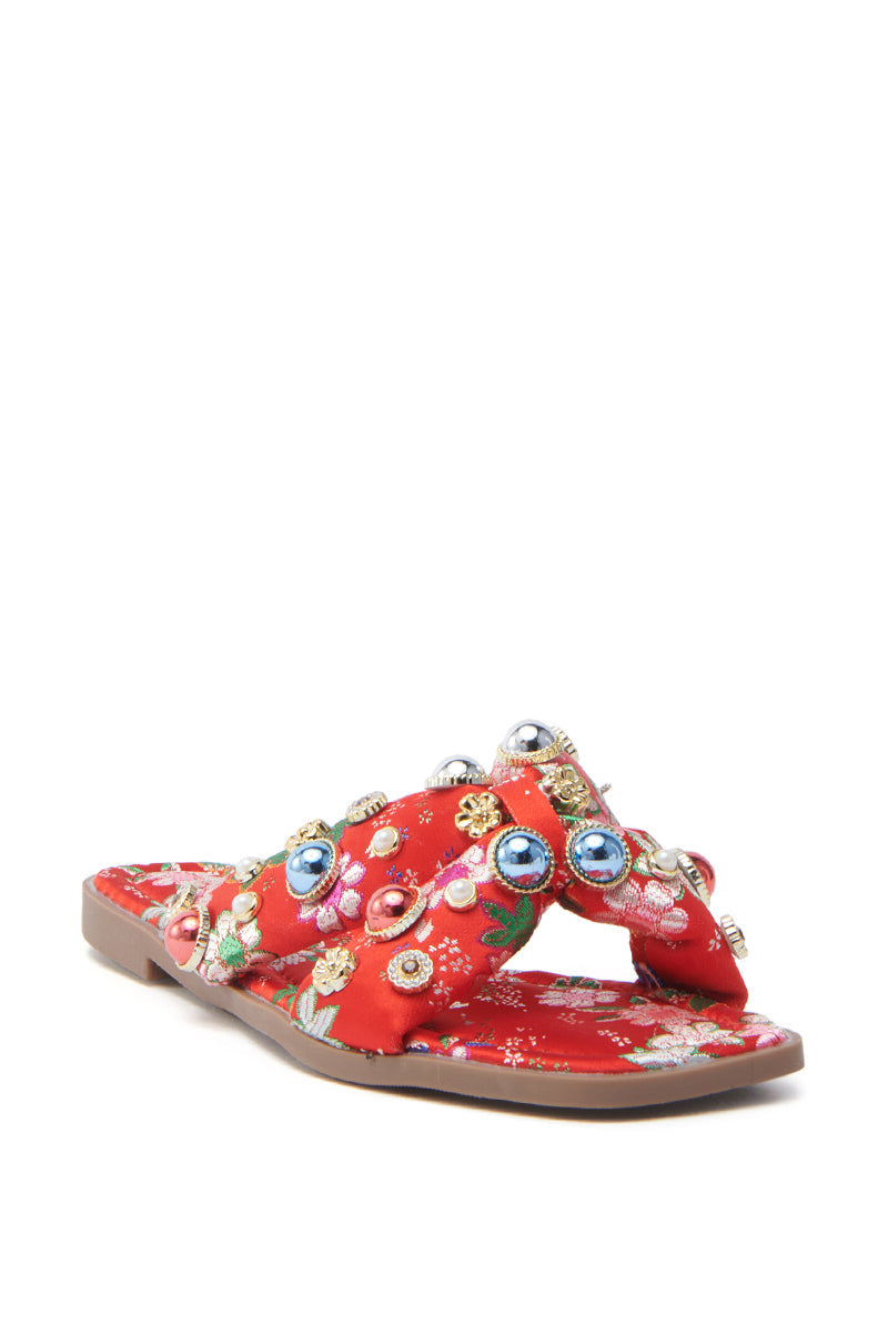 AKIRA RAMSEY RED FLAT SANDAL