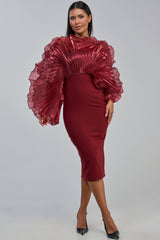 BY THE SEA SHORE BANDAGE MIDI DRESS IN BURGUNDY