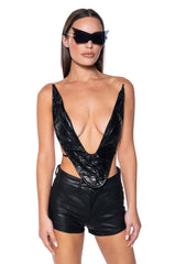 ALIEN SUPERSTAR DRAMATIC METALLIC HALTER TOP