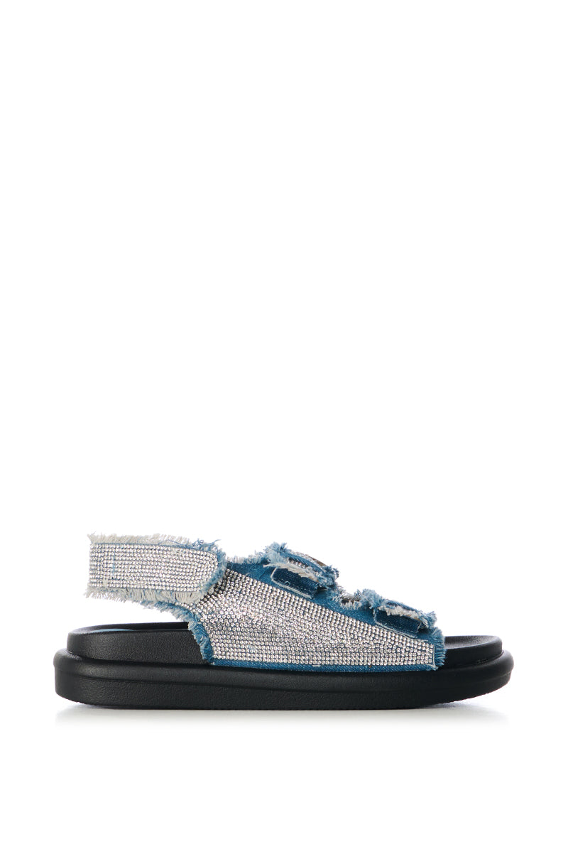 AZALEA WANG BASIA DENIM SILVER RHINESTONE SANDAL