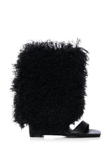 AZALEA WANG BRAY FAUX FUR BOOTIE SANDAL IN BLACK