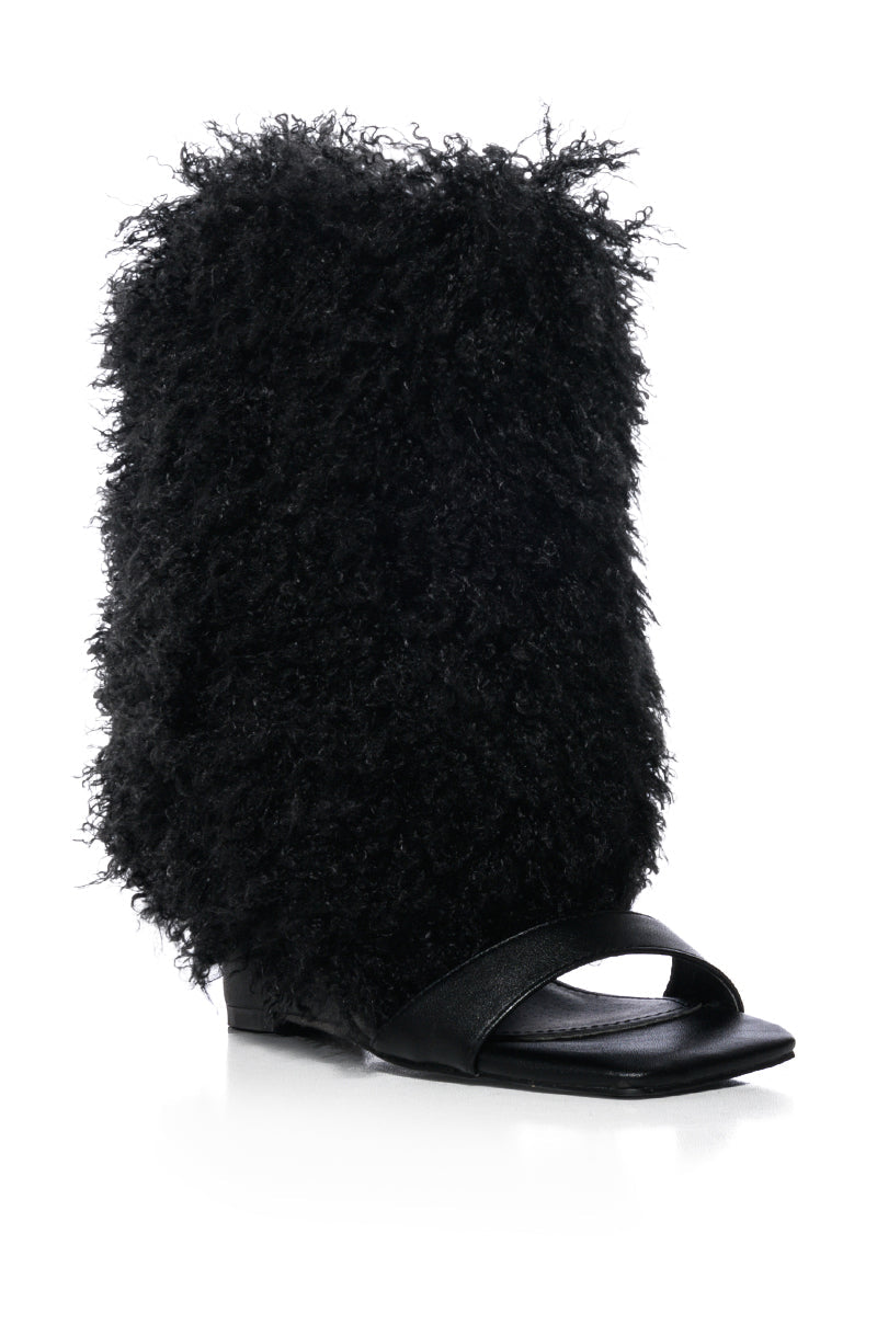 AZALEA WANG BRAY FAUX FUR BOOTIE SANDAL IN BLACK