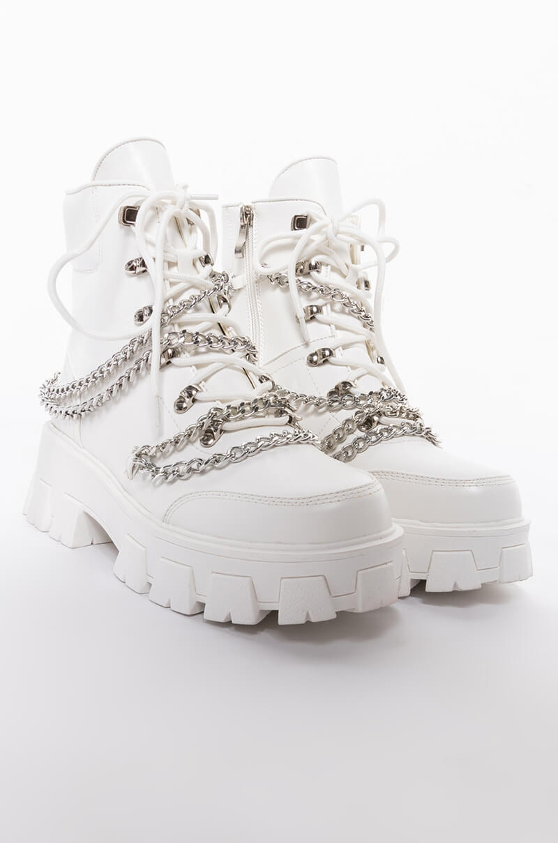 AZALEA WANG DRIP TOO HARD FLATFORM BOOTIE IN WHITE