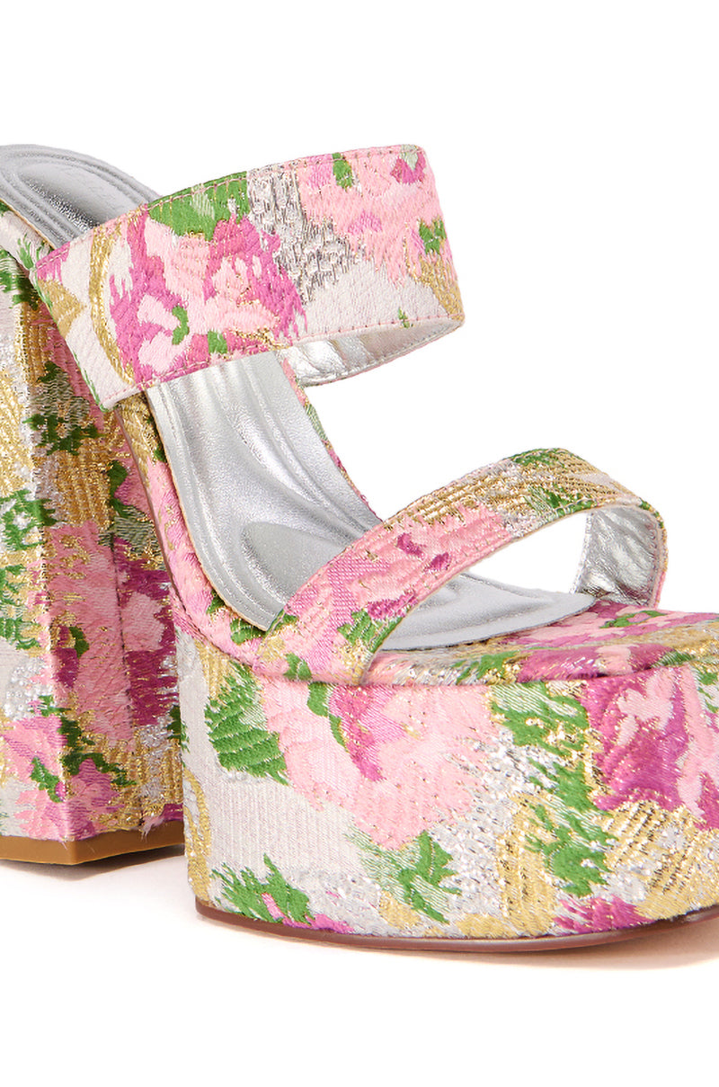 AZALEA WANG EUNICE PINK BROCADE PLATFORM SANDAL