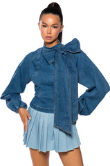 BELIEVE IN MY OWN BOW DETAIL MEDIUM BLUE DENIM TOP
